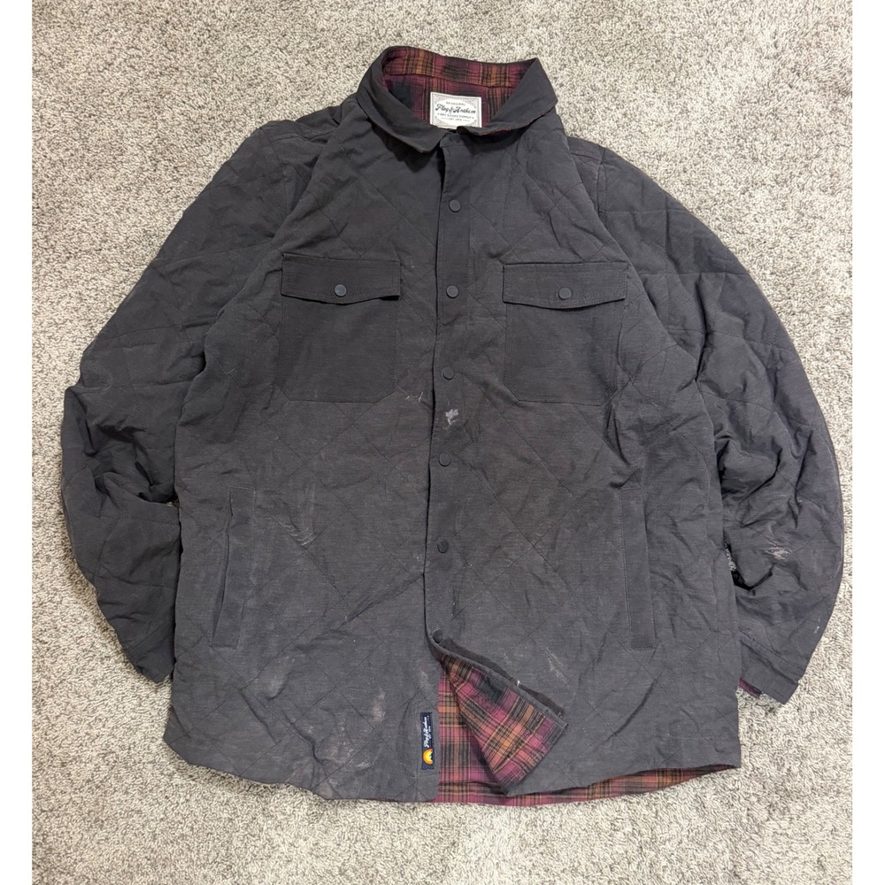 Flag & Anthem Mens Quilted Shirt Jacket Gray Plaid Flannel Lined XLT Tall